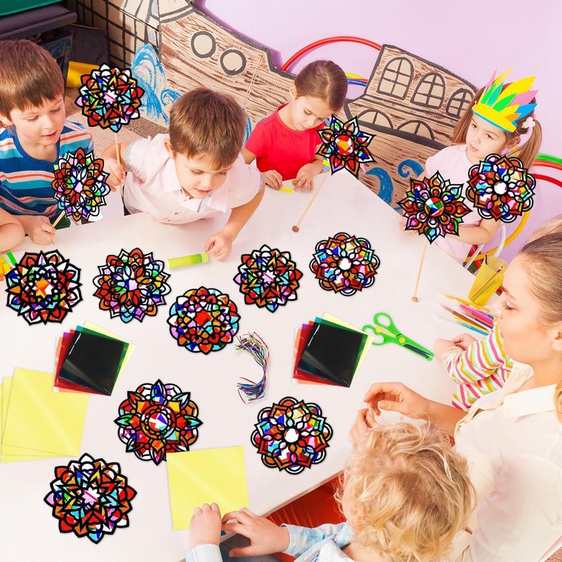 EggSun 36 Sets Mandala Suncatchers Craft Kit for Kids Adults Ornaments Stained Glass Window Arts and Crafts Paper Kit for VBS Classroom Holiday Birthday Projects Home Party Decorations Ages 4 8 12 - Image 5